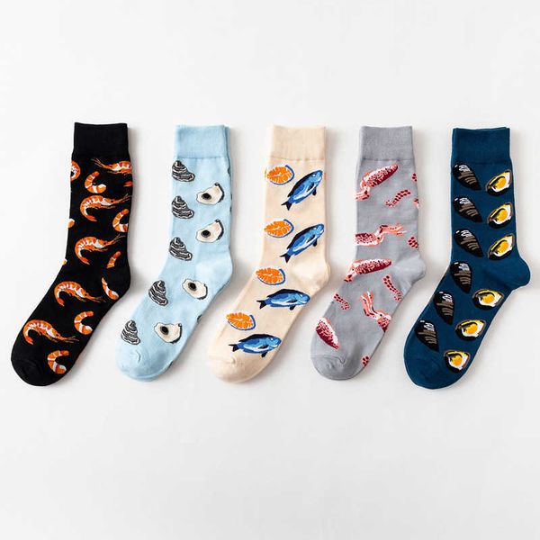 

fashion color couple seafood series tide cotton socks men socks, Black