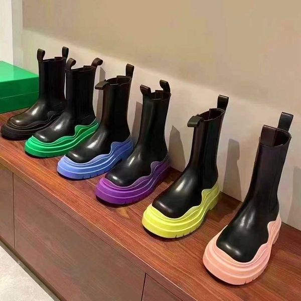 

designer women boots fashion anti-slip platform boots real leather crystal outdoor martin ankle boot summer fall colored soles with box no42, Black