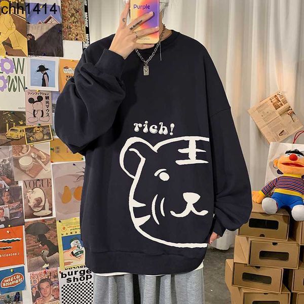 

2022 tigerss head sweater men's cartoon printed long sleeve casual, Black
