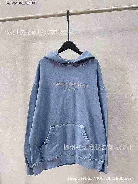 

men's hoodies designer sweatshirts alexanders winter new home water wash haze blue wangs diamond letter hoodie, Black