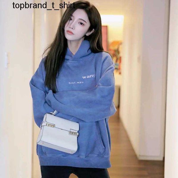 

men's hoodies designer sweatshirts alexanders autumn new same wash blue letter wangs fleece hoodie sweater, Black