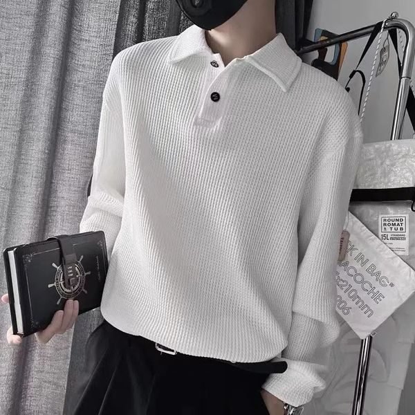 

2022 autumn hoodies new men clothing long sleeve polo shirt casual solid color lapel button up designer men sweatshirt sweater, Black
