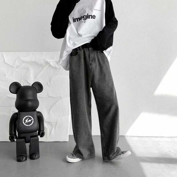 

straight denim loose wide leg pants for men fashion for casual, Blue