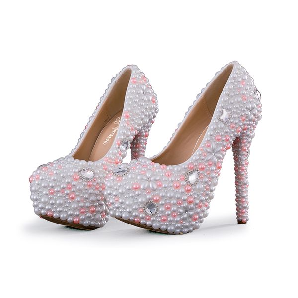 

mix white with pink color wedding shoes customized bridesmaid pumps 5 inches high heel mother of the bride shoes plus size, Black
