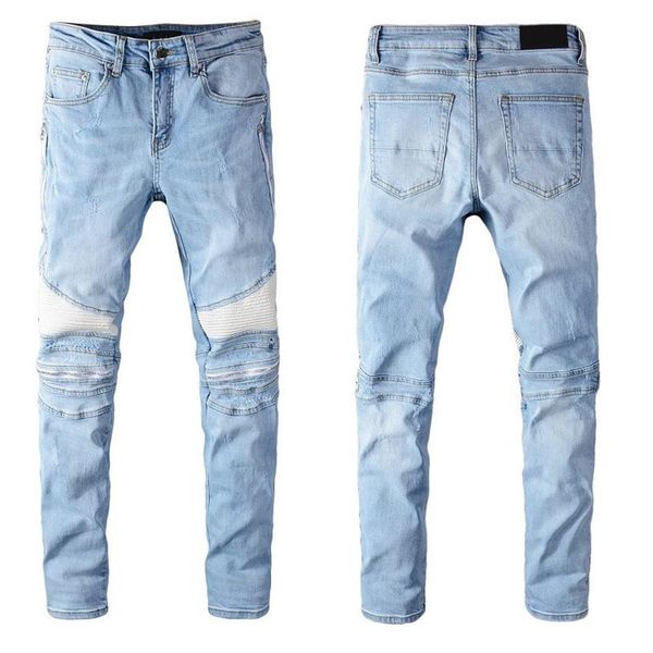 

luxurys designer mens design jeans blue wrinkle zipper vintage fashion men pants slim-leg motorcycle biker hip hop pant w28-w40299h