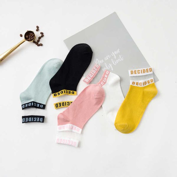 

1 pair women cotton summer new colorful letter ankle splice thin solid cute socks
