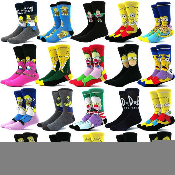 

simpsons cartoon anime funny socks men print novelty crazy sokken hip hop comfortable skateboard happy meias, Black