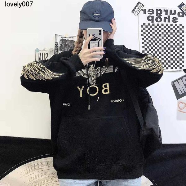 

men's hoodies designer sweatshirts winter boys sweater men women's fashion gold thread embroidery eagle wings lovers long sleeve, Black
