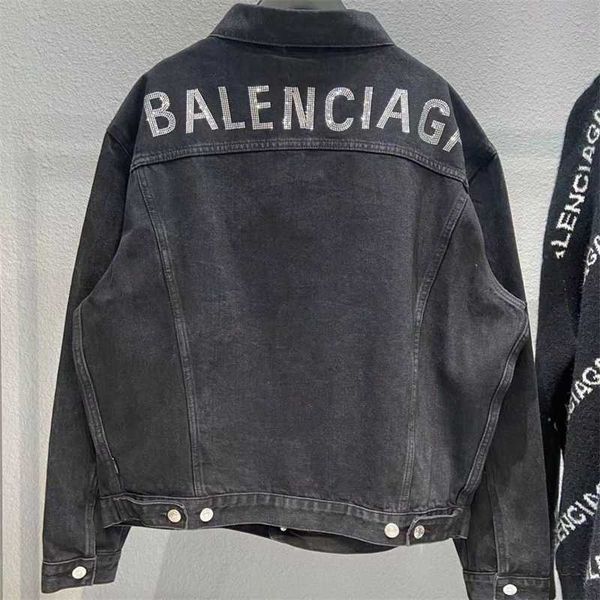 

designer balencigas jacket high version paris classic back paris english diamond denim off shoulder loose fit unisex, Black;brown