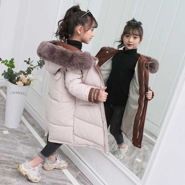 

clothing sets fashion children winter down jacket girl warm coats clothing kids thick parka big fur collar hooded long coats outerwear 4-14y, White