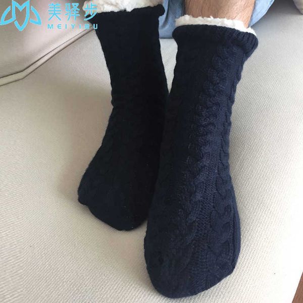 

1 pair men's stockings slippers floor warm plus velvet autumn winter carpet socks