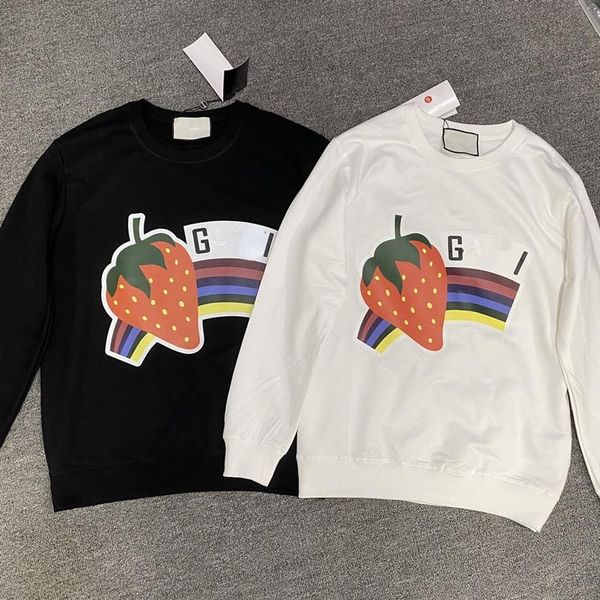 

popular new model womens mens and hoodies round neck long-sleeved t-shirt couples jacket strawberry cartoon print s-5x, Black