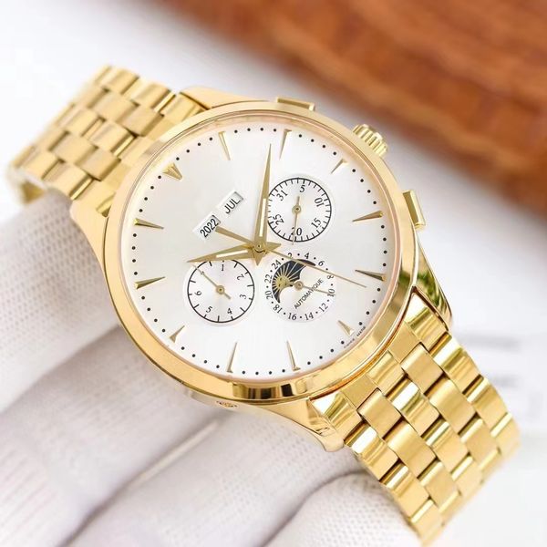 

men's mechanical watch 40mm gold case 759 super movement upgrade version fully automatic chain calendar multifunctional timer sapphire, Slivery;brown