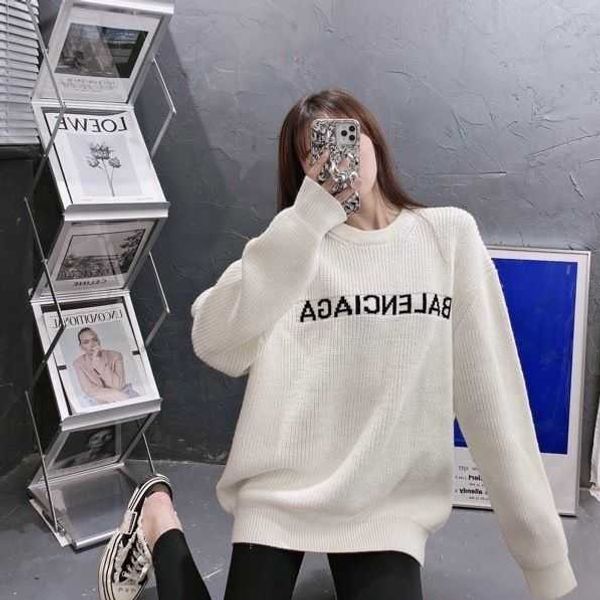 

balencaigass autumn/winter 22 classic paris alphabet printing pullover knitted sweaters for men and women, Black