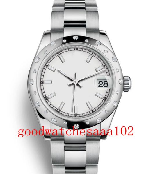 

new version women's fashion wristwatches 18k white gold fine steel with diamonds 31mm red black dial 178344 automatic 2813 movement lux, Slivery;brown