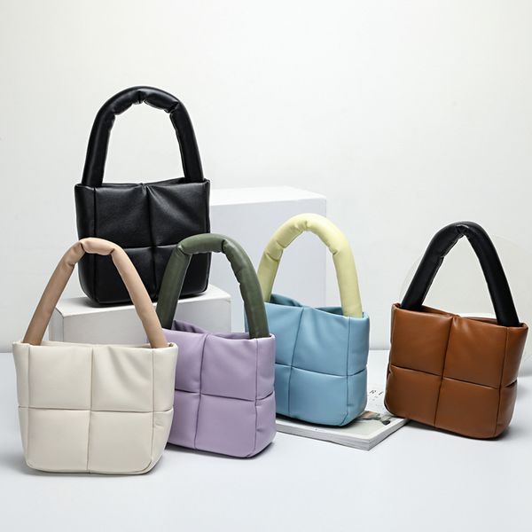 

womens four grid down bag autumn soft cowhide lingge winter cotton filled handbag underarm bag