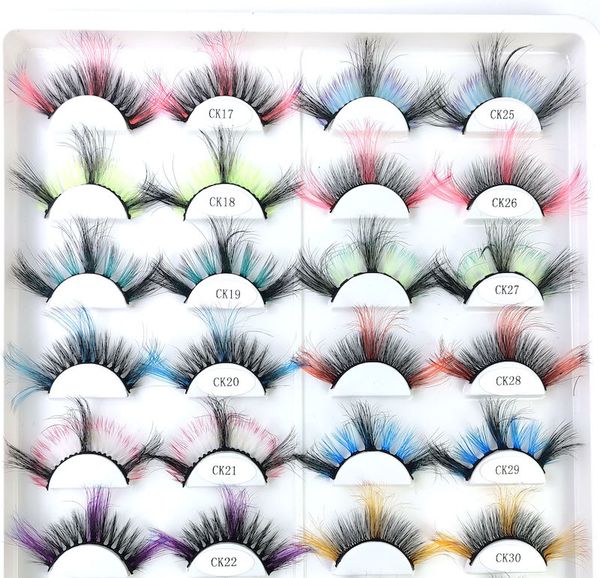 

32 styles colored 25mm 3d faux mink eyelashes dramatic fluffy volume false eyelash cosplay party costumes full strip lashes dhl