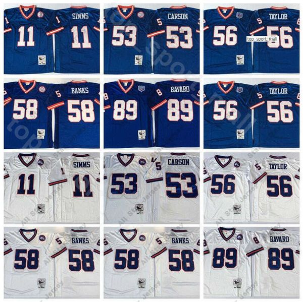

football jerseys ncaa football 56 lawrence taylor 89 mark bavaro 11 phil simms jersey 53 harry carson 58 carl banks men vintage blue white, Black;red