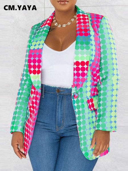 

women's suits blazers cm.yaya elegant women colorful dot printed long sleeve one button blazer fashion street ins chic office lady fema, White;black