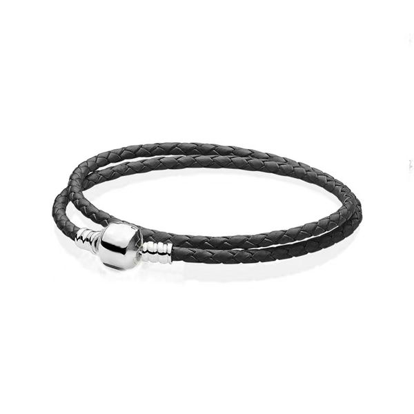 

fashion double layer braided leather bracelet men women square clip clasps charm bracelets pulseras male female jewelry c type, Golden;silver