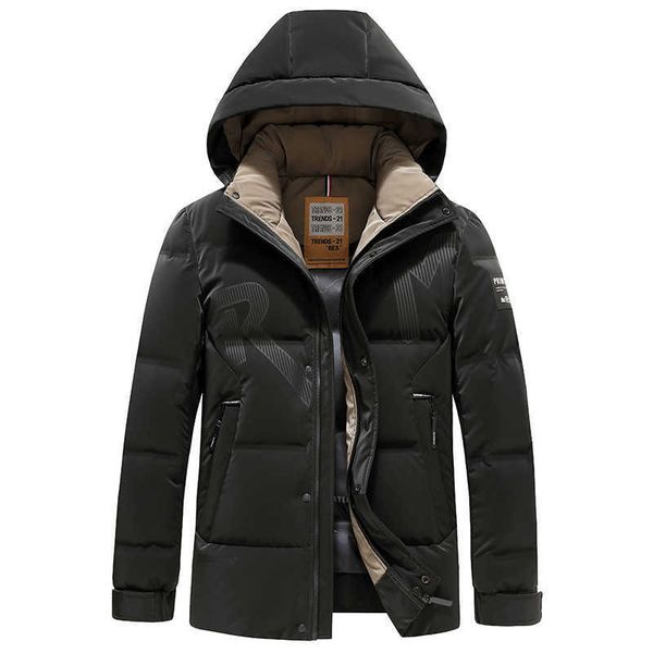 

new winter young men's fashion casual detachable hat duck down jacket, Black