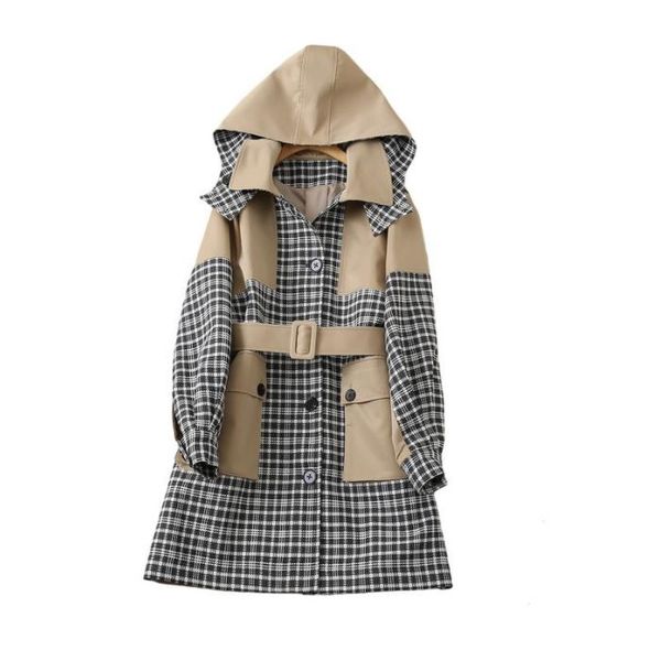 

1020 xxl 2022 autumn women's jackets coat long sleeve crew neck tweed plaid black fashion womens clothes sh, Black;brown