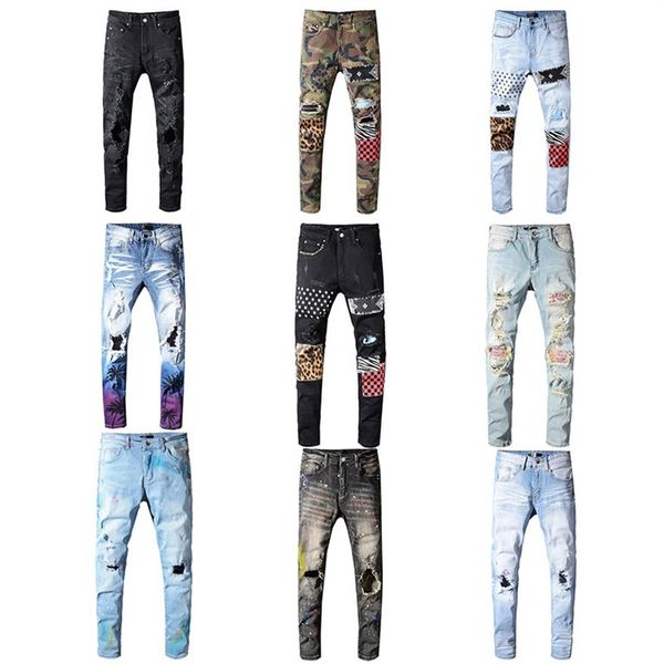 

whole classic miri hip hop pants jeans designer pants aquaman mens slim straight biker skinny loophole jeans men women ri2831, Blue