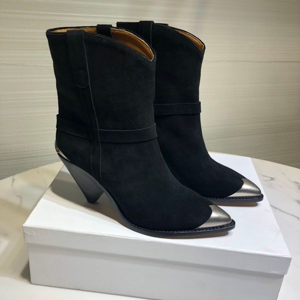 

classic isabel boots marant limza heeled cowboy boots black genuine real suede leather metal toe