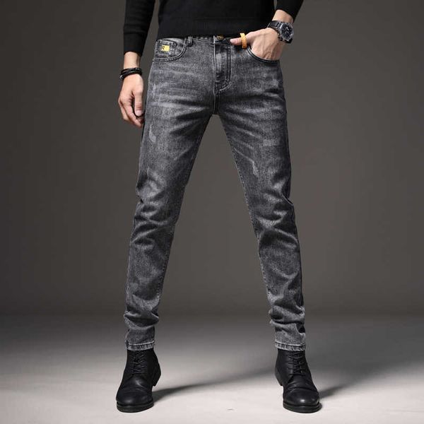

grey men's jeans spring and autumn fashion pants casual straight style, Blue