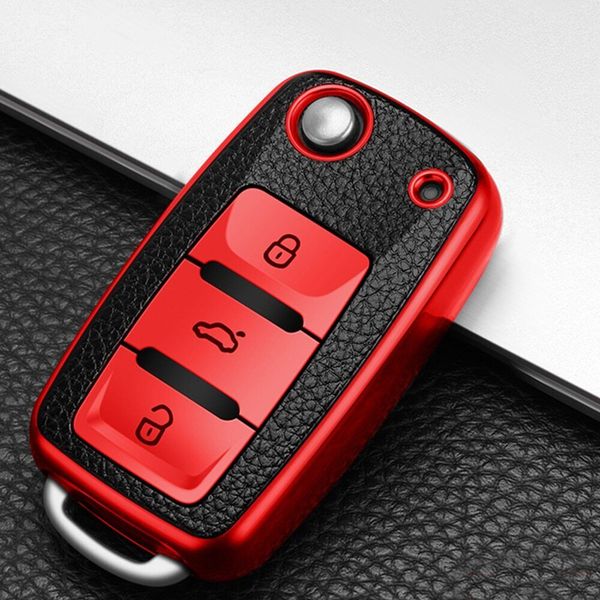 

leather tpu car remote key cover case for volkswagen vw polo tiguan passat skoda