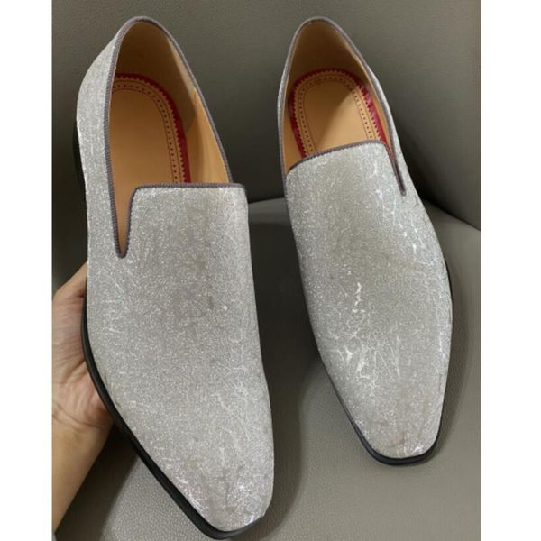 

new silver bling glitter shoes loafers designer slip on men dress shoes handcrafted red bottom party wedding shoe luxury brand oxfords size, Black