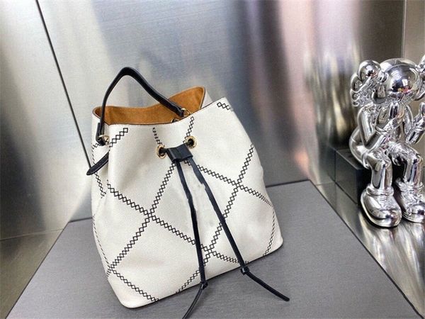 

neonoe drawstring removable adjustable strap shoulder bags luxury print letters embossed leather women bucket handbag has dust bag q97s#