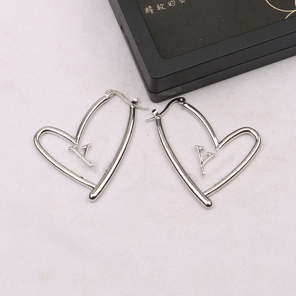 

18k gold plated luxury brand designers letters stud clip chain heart geometric famous women 925 silver crystal rhinestone earring wedding pa, Golden;silver