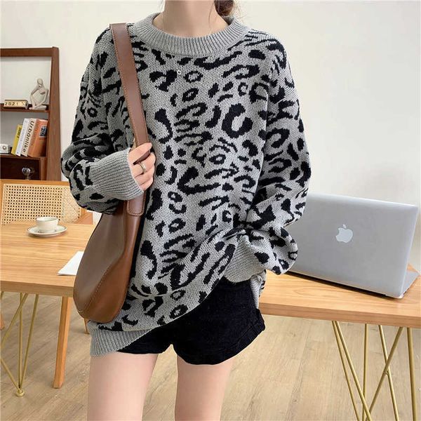 

women's sweaters sweater women turtleneck leopard knitted animal print winter thick female pullovers casual oversized g221018, White;black