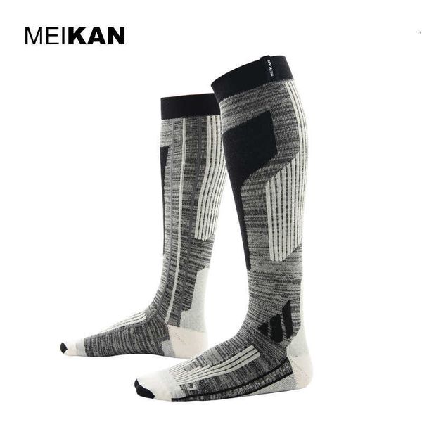 

men's socks quality professional men/women mercerized merino wool ski outdoor thicken terry warm knee high long socks, Black