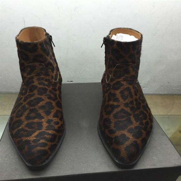 

leopard mens biker boots western wyatt shoes plus size 46 men's genuine leather fashion chelse boots for men303j, Black