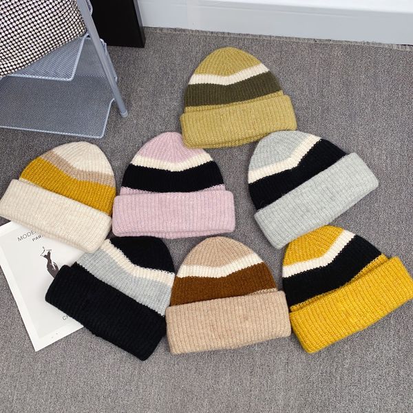 

couple autumn and winter designer beanie fashion cotton warm rainbow color splice print bonnet, Blue;gray