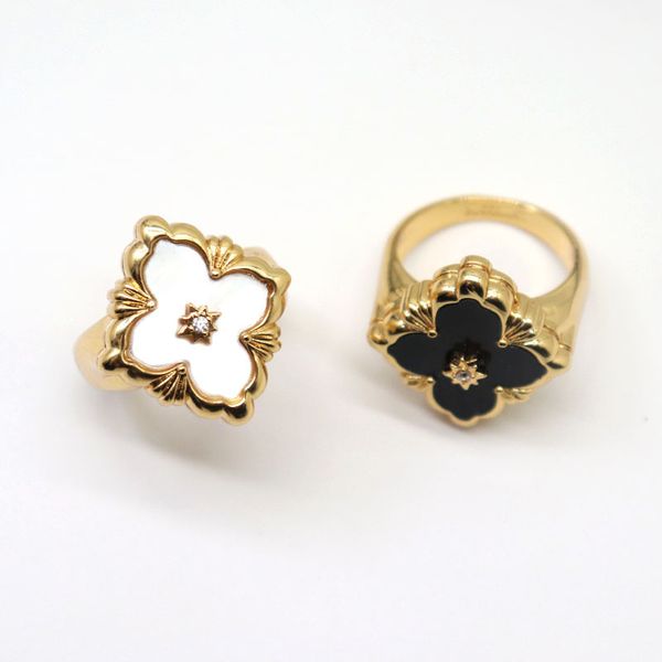 

womens fashion retro vintage clover designer band rings 18k gold luxury shell diamond shining flower ring jewelry, Silver