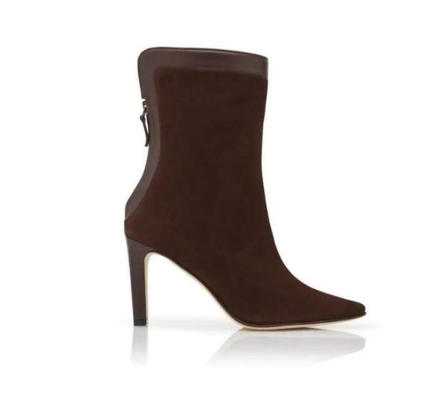 

winter designer zufapla ankle boots suede slouchy black grey brown woman couture embellished leather play mid calf block heel stretch fashio