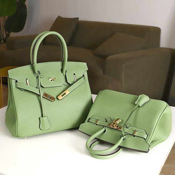 

designers handbags herme birkin bags handmade leather women's green high-grade atmospheric portable one shoulder cow large capacity ayw