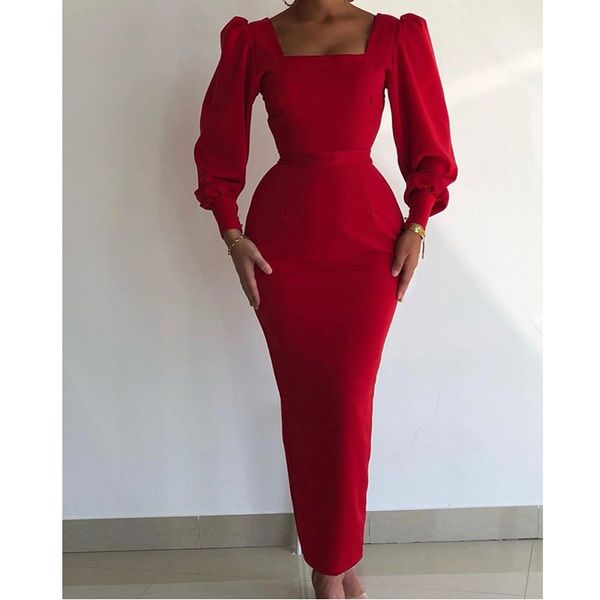 

arabic dubai evening dresses vestidos long sleeves mermaid ankle length red satin prom dress customize plus size women gown celebrity gowns, Black;red