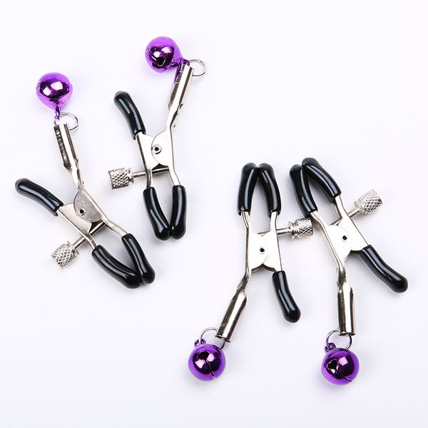 

costumes 1 pair breast clips metal breast nipple clamps small bell game fetish flirting teasing toys for couples cosplay, Black