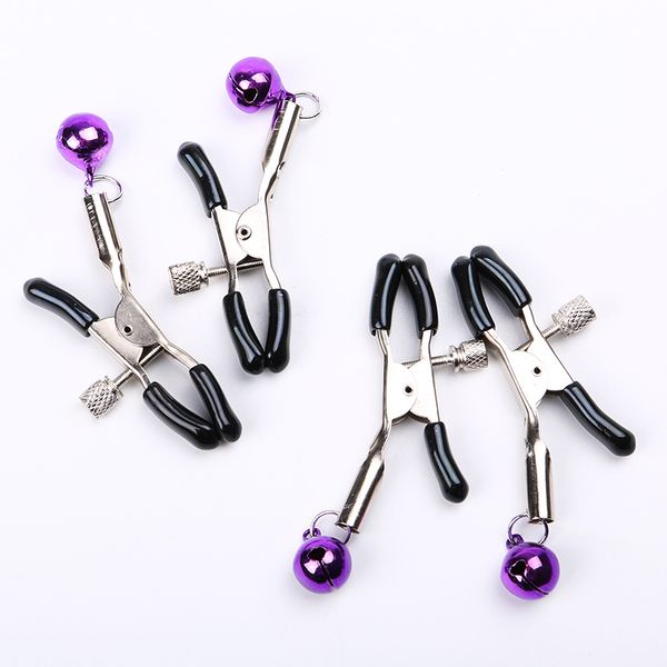 

costumes 1 pair breast clips metal breast nipple clamps small bell game fetish flirting teasing toys for couples cosplay, Black