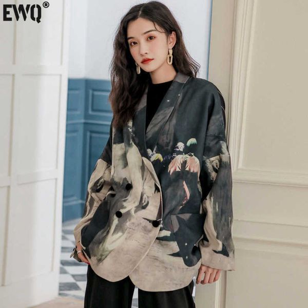 

women's suits blazers ewq korea chic casual fashion lapel single-breasted tie-dye pockets loose long-sleeved blazer women autumn jacket, White;black