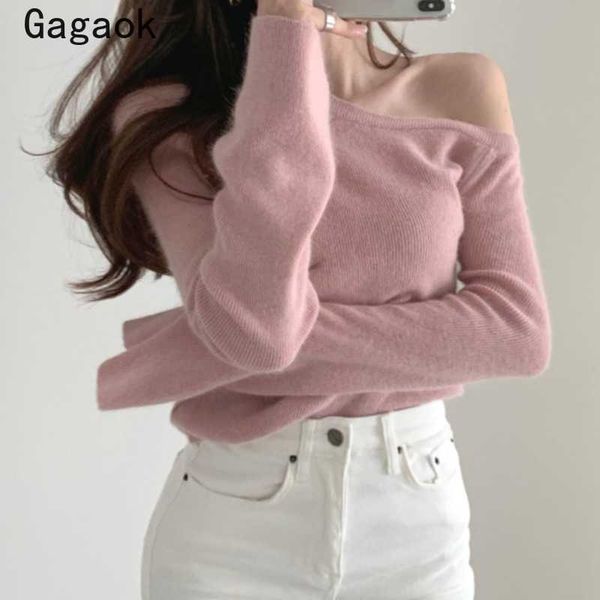

women's sweaters gagaok office lady korean simple knitted sweater 2020 spring autumn new irregular solid slim chic wild fashion female, White;black