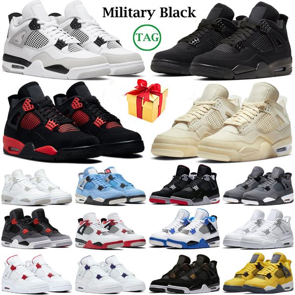 

4 4s retro men basketball shoes military black cat university blue red thunder lightning white oreo sail midnight navy mens women trainers