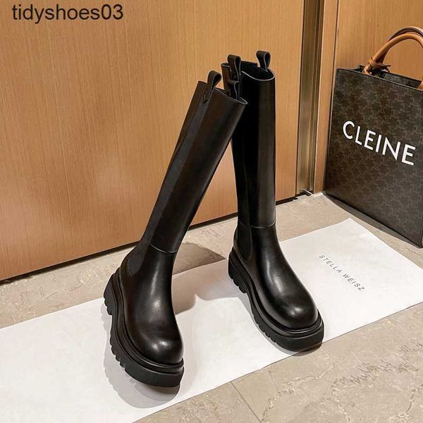 

designer trumpchi women's shoes triangle v knee length autumn new thick sole slim leather knight boots, Black