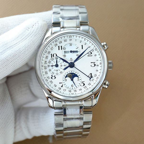 

8-pin moon mens watch automatic mechanical watch 40mm round bezel waterproof fashion business wristwatches montre de luxe, Slivery;brown