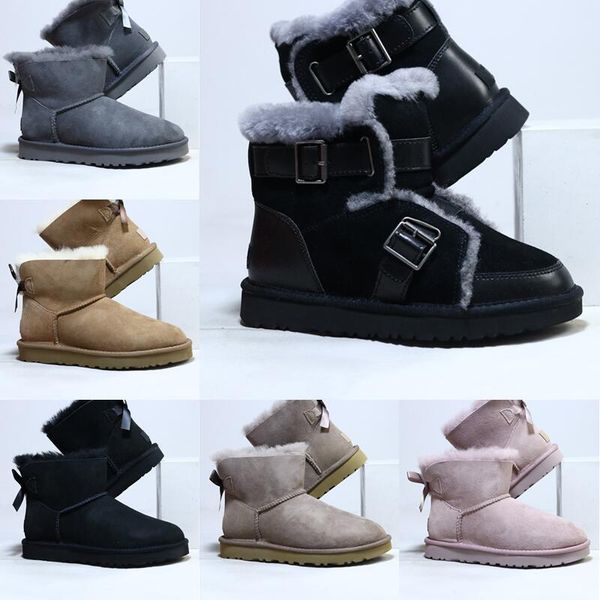 

designer lux bailey bow ii winter middle boots single ribbon chestnut palm sheepskin boots reindeer color waterproof antifouling leather upp, Black