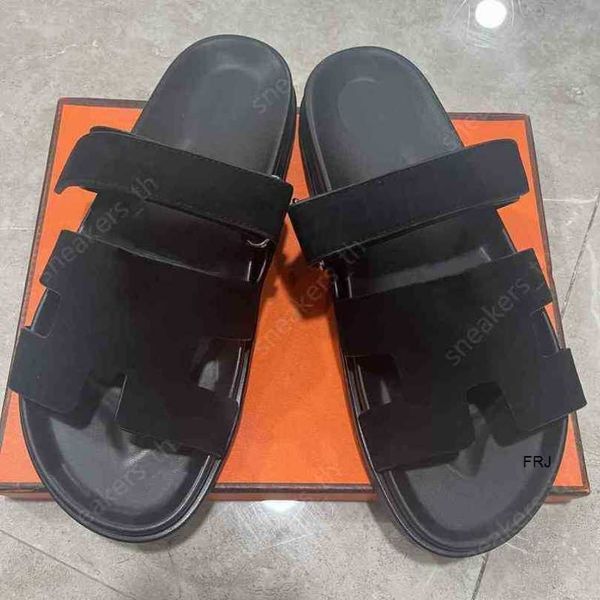 

designer herme slippers sandals slipper chypre sandal men women suede genuine leather slides thick bottom flip flops original, Black